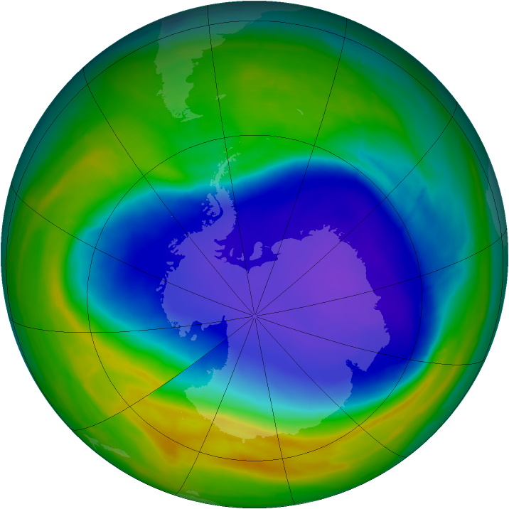 Antarctic ozone map for 15 October 2008
